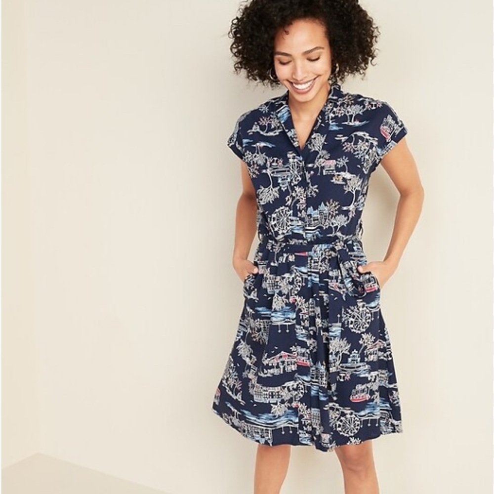 Large Tall Old Navy Blue Print Dress